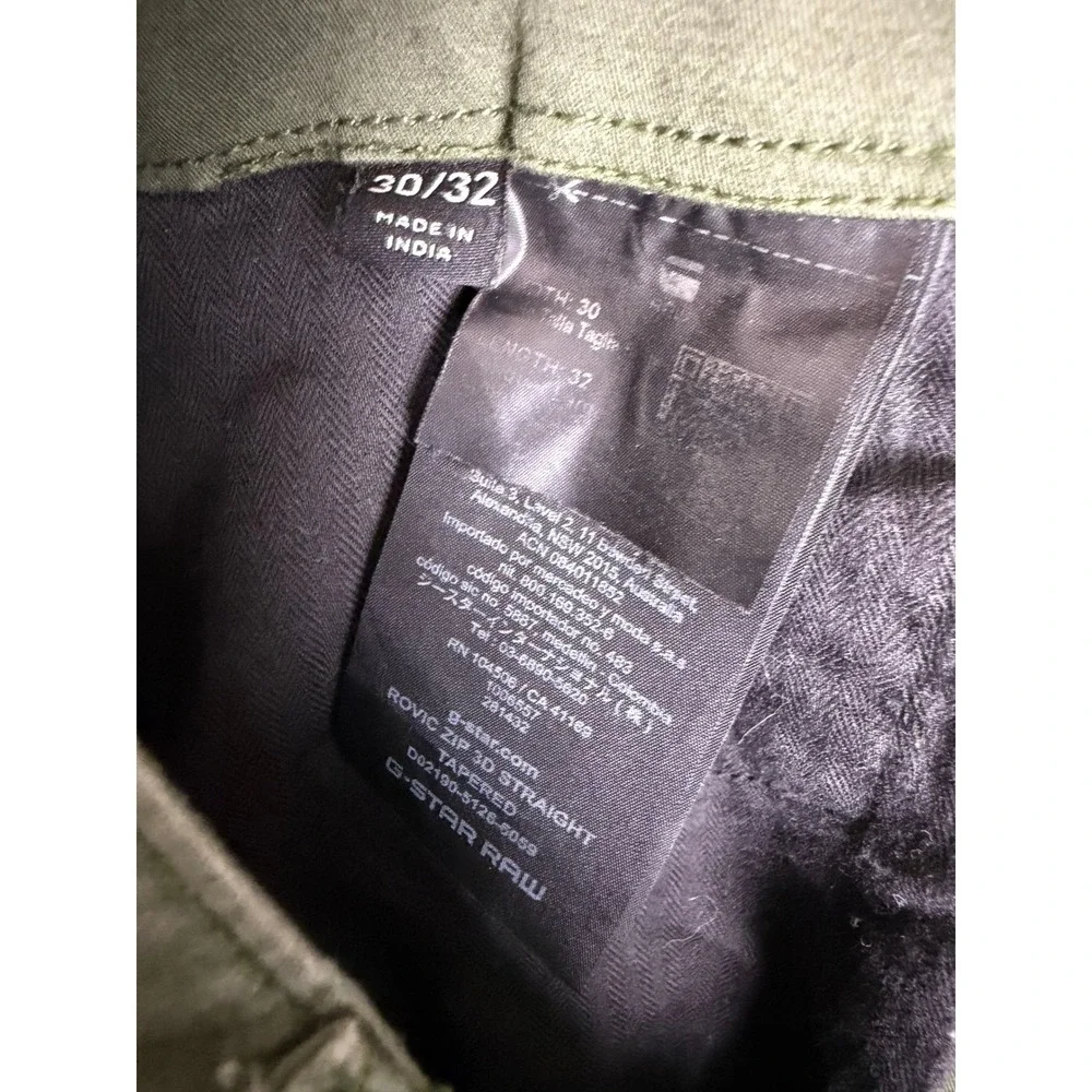 G-Star RAW Rovic Zip 3D Straight Tapered Cargo Pants Olive Green Mens 32x29
